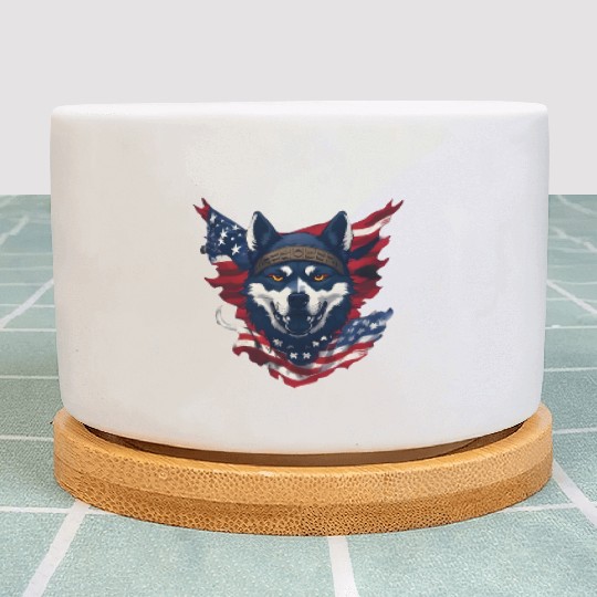 Cute American Pride 4th of July Dog Flag Plant Pots