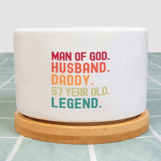 Man of God Husband Dad Vintage 57th Birthday Plant Pots