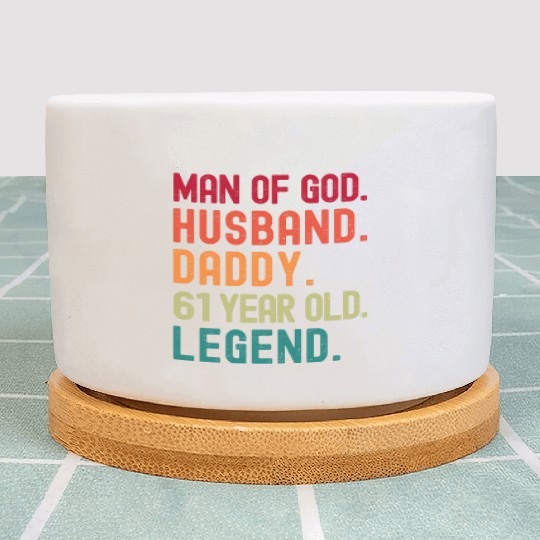 Man of God Husband Dad Vintage 61st Birthday Plant Pots