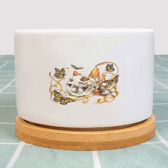 Cat Skull And Butterflies Plant Pots