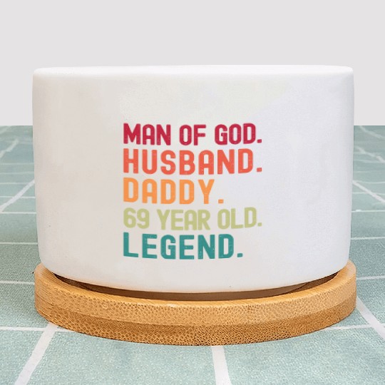 Man of God Husband Dad Vintage 69th Birthday Plant Pots