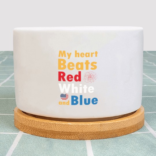 my heart beats red white and blue Plant Pots