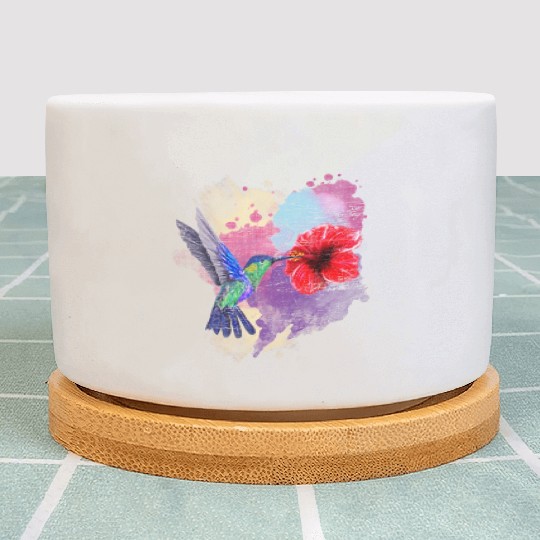 Pretty Bird Animal Hibiscus Flower Hummingbird Plant Pots