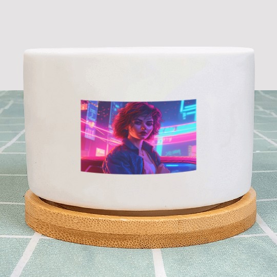 Synthwave Girl - Nighttime Anime Car Delight Plant Pots