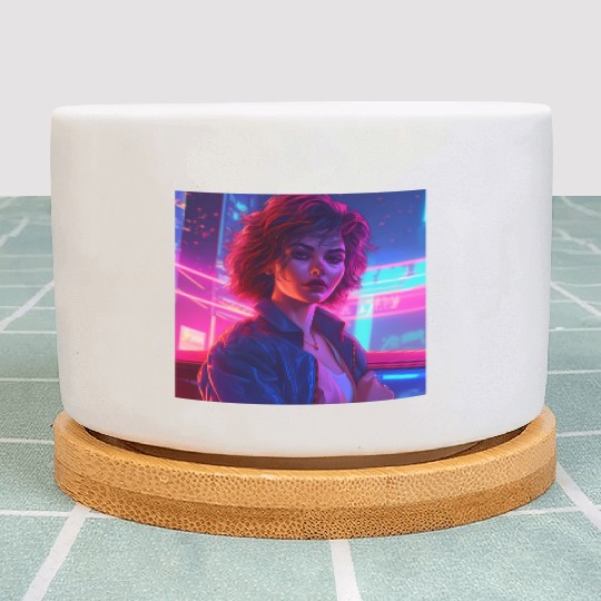 Synthwave Girl - Vibrant Anime Car Artwork Plant Pots