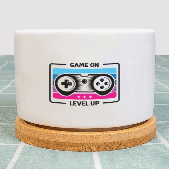 Game on level up illustration black Plant Pots
