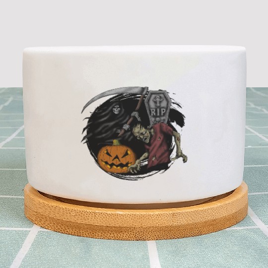 Scary pumpkin zombie Halloween grim reaper Plant Pots