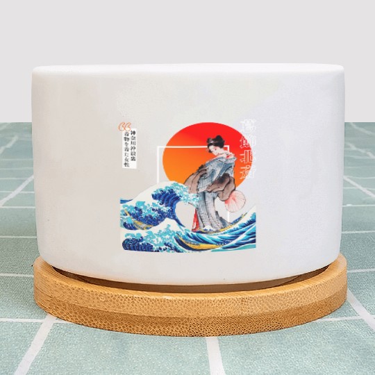 The Great Wave off Kanagawa'n woman wearing kimono Plant Pots