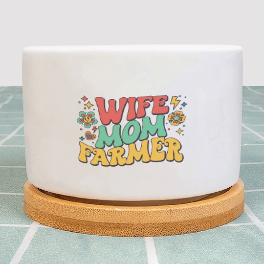 Retro Mothers Day Wife Mom Farmer Plant Pots