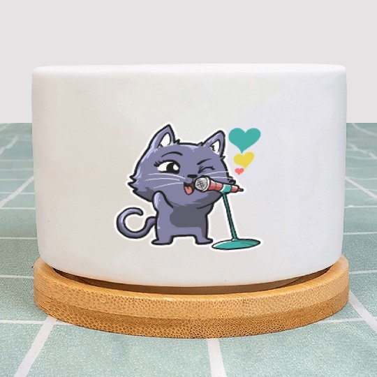 Cute Kawaii Cat Singing Song Singer Cat Lover Plant Pots
