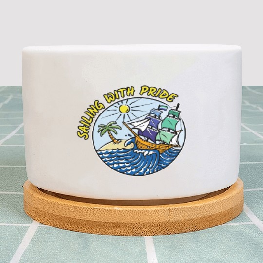 LGBTQ Sailing Ship with Gay Flag, Family Vacation Plant Pots