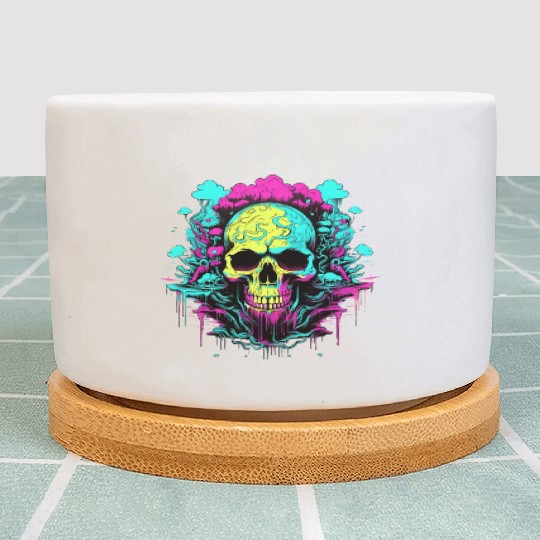 Colorful Neon Skull with melting ink, Cool looking Plant Pots