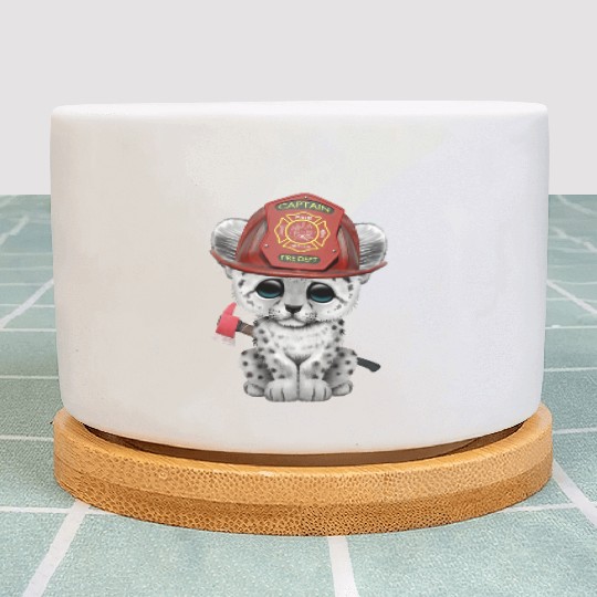 Cute Snow Leopard Cub Firefighter Plant Pots