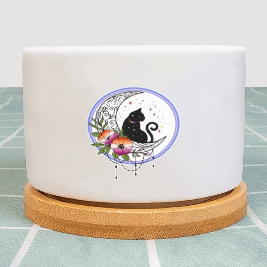 Galaxy Cat and Flowers in Lesbian Flag Colors Plant Pots