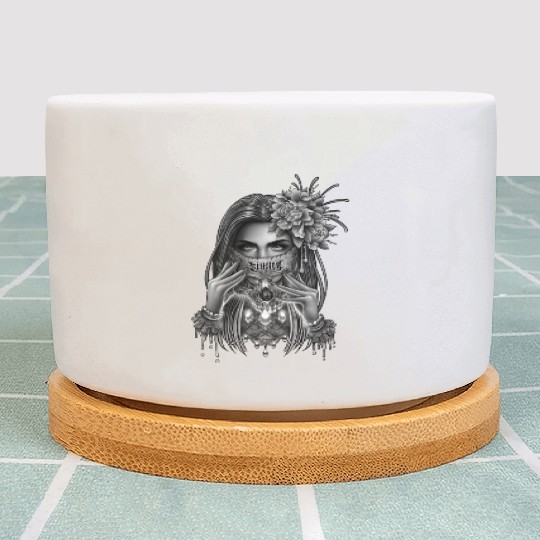 skull mask and peony flower Plant Pots