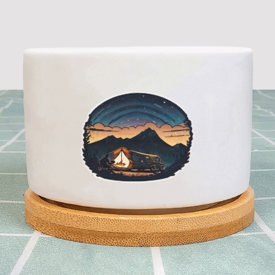 Camper Sitting By A Campfire Plant Pots