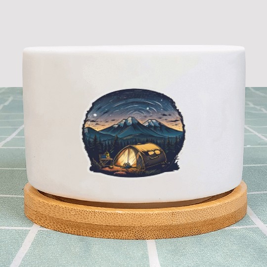 A Camper Sitting By A Campfire Plant Pots