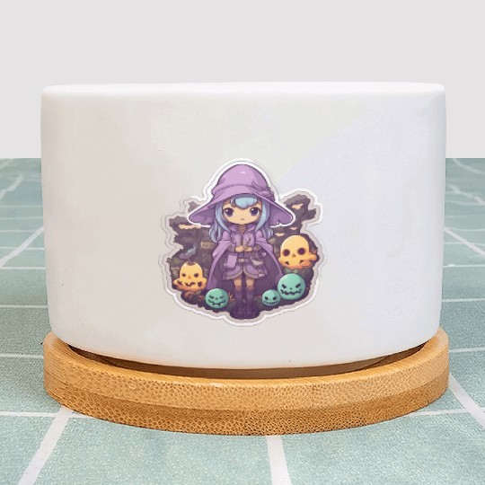 Cute Cartoonish Necromancer Summoning Friends Plant Pots