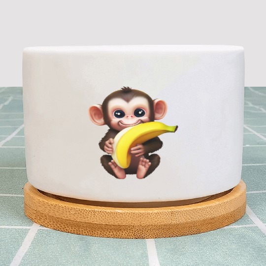 Chimpanzee with Banana - Monkey Lover Design Plant Pots
