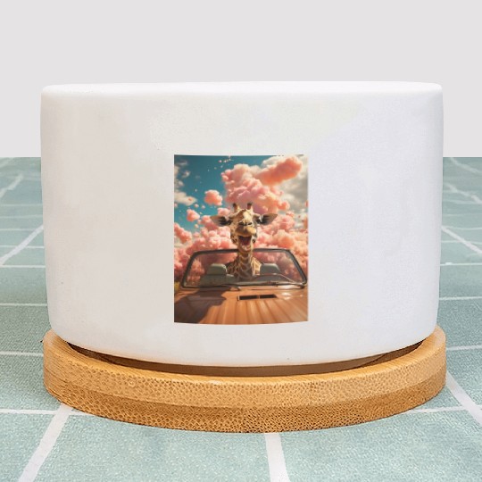 Photograph of a giraffe driving a convertible Plant Pots