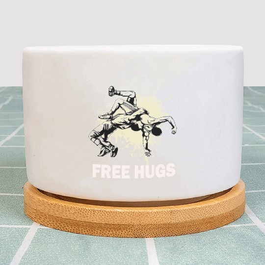 Free Hugs Wrestling Mens Youth Wrestling Lover Plant Pots