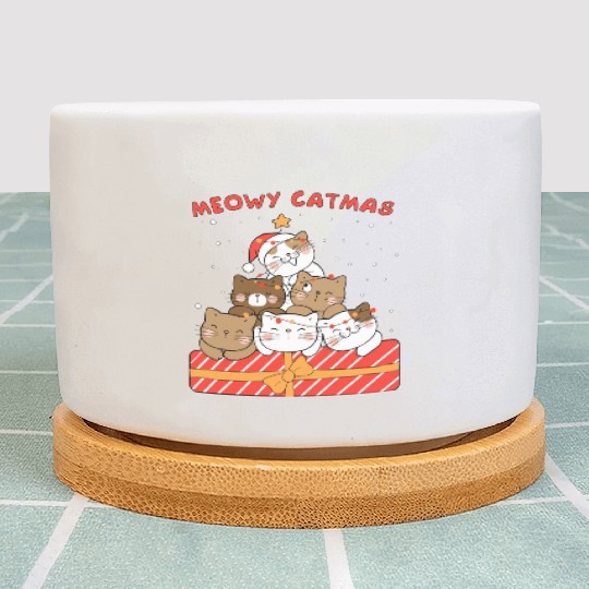 Meowy Catmas Xmas Novelty Cat Lover Plant Pots