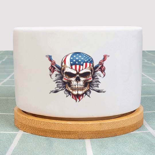 A skull color America flag Plant Pots Design