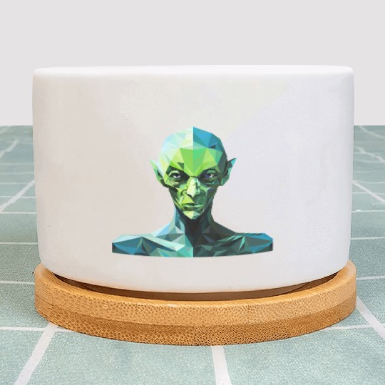 Green Alien in Polygon Style Plant Pots