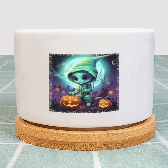 Alien Halloween: Green Extraterrestrial with Plant Pots
