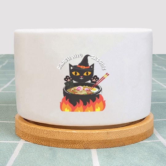 Halloween Black Cat, Ramen and Trouble Plant Pots