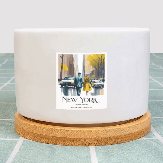 Watercolor painting loving couple in New York City Plant Pots
