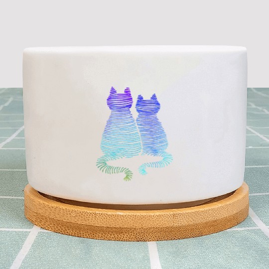 Abstract Cats In Neon Gradient Color Purple To Plant Pots