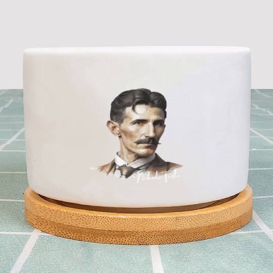 Artistic Illustration of Nikola Tesla Plant Pots