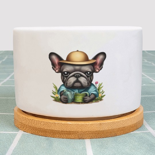 Frenchie Watering Plants Plant Pots