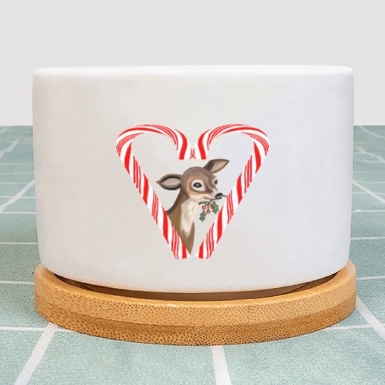 Baby Deer Peeking from Candy Cane Heart Plant Pots