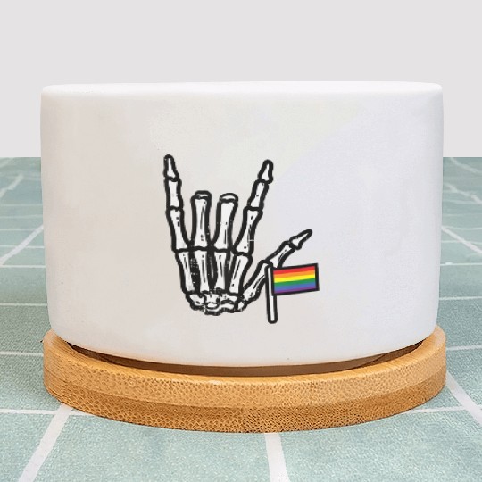Gay Flag I Love You Hand Skeleton Rainbow Pride Plant Pots