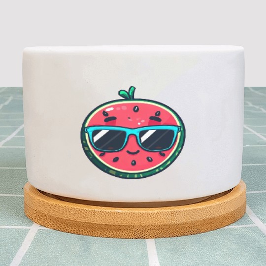 Kawaii Melon with Sunglasses: Summer Fruit Chill Plant Pots