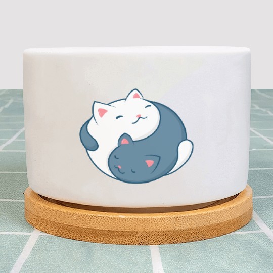 Cat Yin Yang Symbol Cat Lover Gift Plant Pots