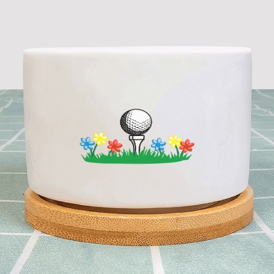 Golf ball on grass field with flowers Plant Pots