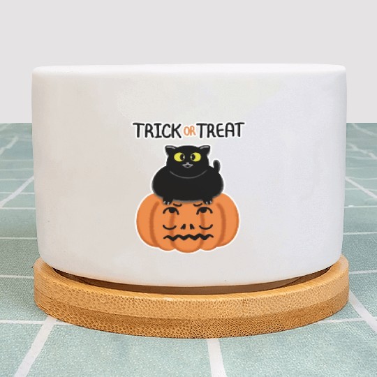 Trick or Treat Black lucky cat with sweetest eyes. Plant Pots