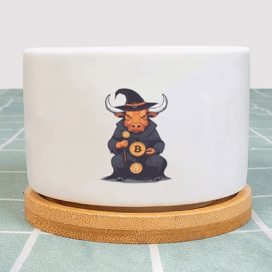 Halloween Bitcoin Wizard Bull Plant Pots