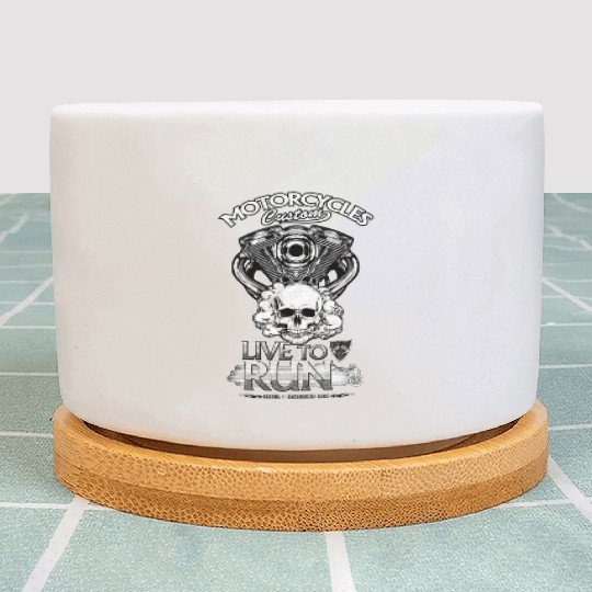 Moto skull, Black and white - Live to run Plant Pots