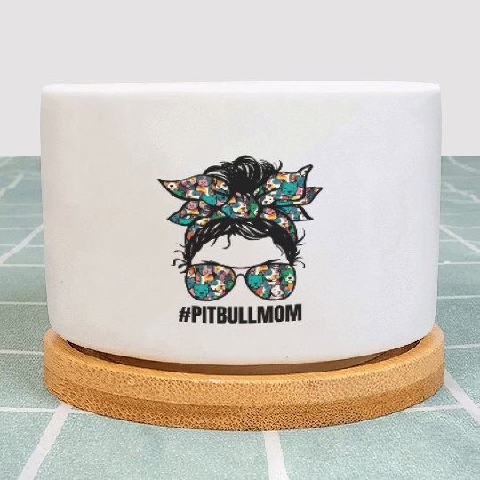 Pitbull Mom Funny Dog Pets Lover Design Plant Pots