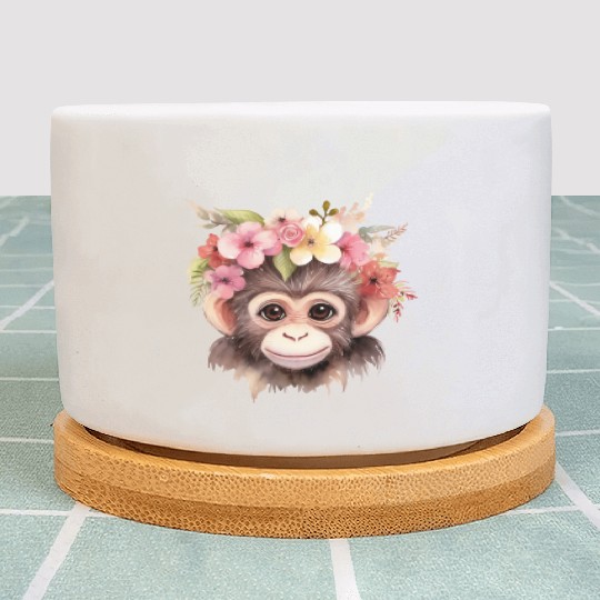 Monkey Chimpanzee Jungle Animal Boho Floral Ape Plant Pots