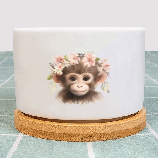 Monkey Chimpanzee Jungle Animal Boho Floral Ape Plant Pots