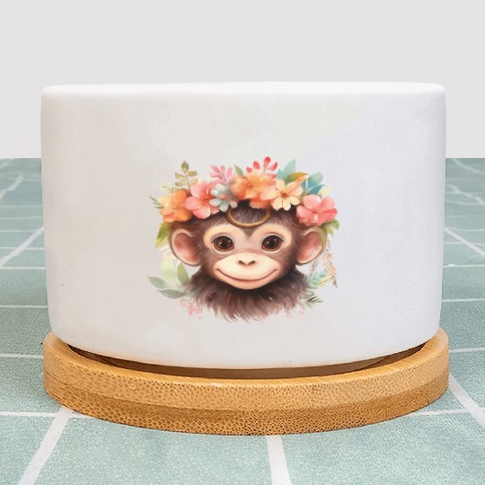 Monkey Chimpanzee Jungle Animal Boho Floral Ape Plant Pots