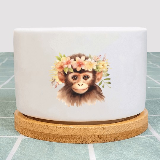 Monkey Chimpanzee Jungle Animal Boho Floral Ape Plant Pots
