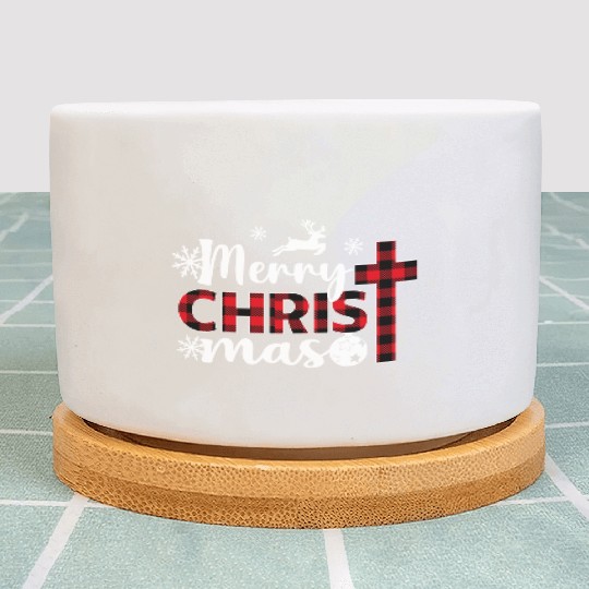 Merry Christmas Cross Plaid Xmas Christian Plant Pots