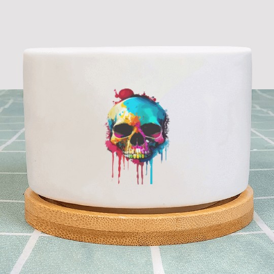 Psychedelic skull meltdown Plant Pots