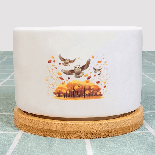 Autumn Owl Nature Leaves Season Plant Pots